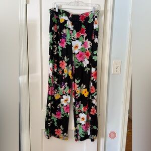 Ralph Lauren Black Floral Wide Leg Pants